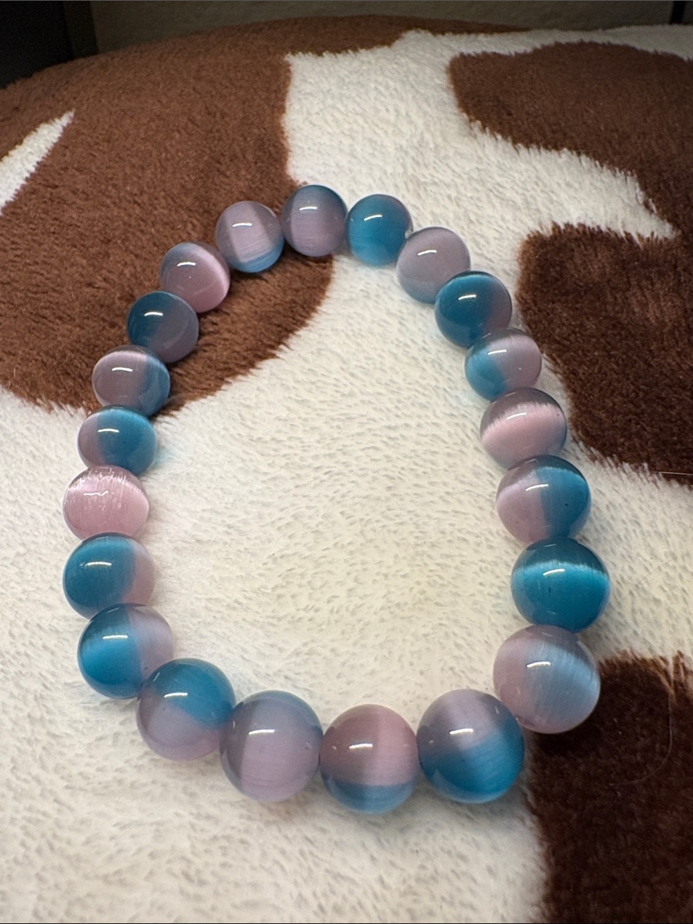 Blue & Pink Glass Bead Stretch Bracelet - Unbranded